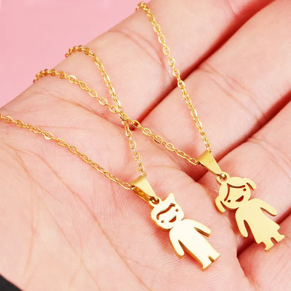 Wholesale Jewelry Casual Cute Human Customization Laser Engraving Stainless Steel 18K Gold Plated Polishing Plating Pendant Necklace Cable Chain
