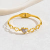 Casual Elegant Basic Heart Shape Stainless Steel Asymmetrical Hollow Out Inlay Shell 18k Gold Plated Bangle