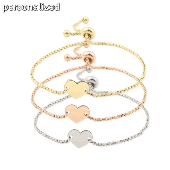 Casual Elegant Customization Laser Engraving Heart Shape 304 Stainless Steel Box Chain Chain & Link Bracelets Wholesale