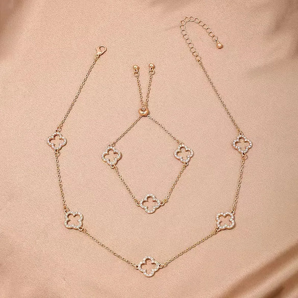 Casual Flower Alloy Inlay Rhinestones Gold Plated Women'S Jewelry Set