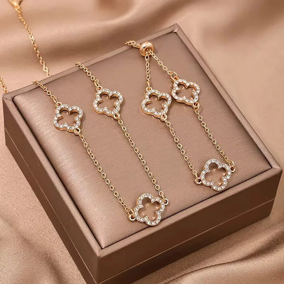 Casual Flower Alloy Inlay Rhinestones Gold Plated Women'S Jewelry Set