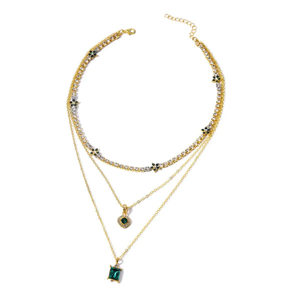 Casual Flower Alloy Inlay Rhinestones Women'S Layered Necklaces