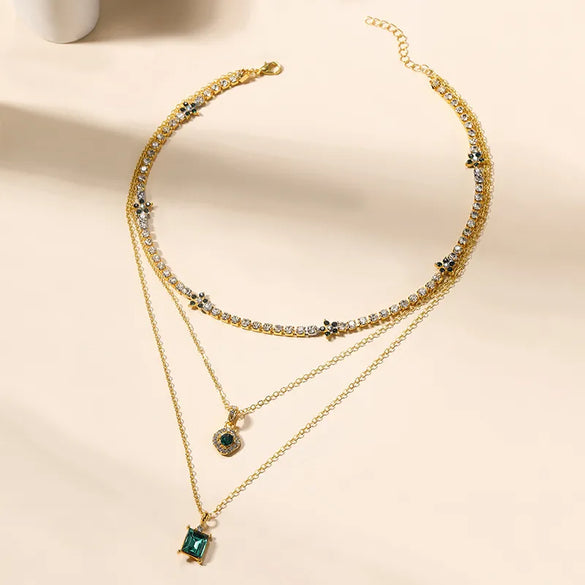 Casual Flower Alloy Inlay Rhinestones Women'S Layered Necklaces