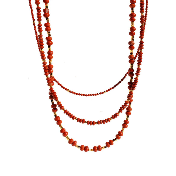 Casual Hawaiian Queen Round Natural Redstone Brass Beaded 24K Gold Plated Women'S Bracelets Necklace