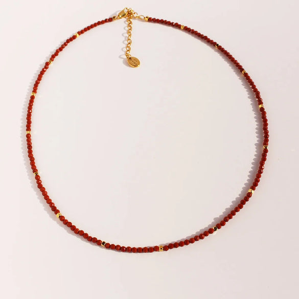 Casual Hawaiian Queen Round Natural Redstone Brass Beaded 24K Gold Plated Women'S Bracelets Necklace