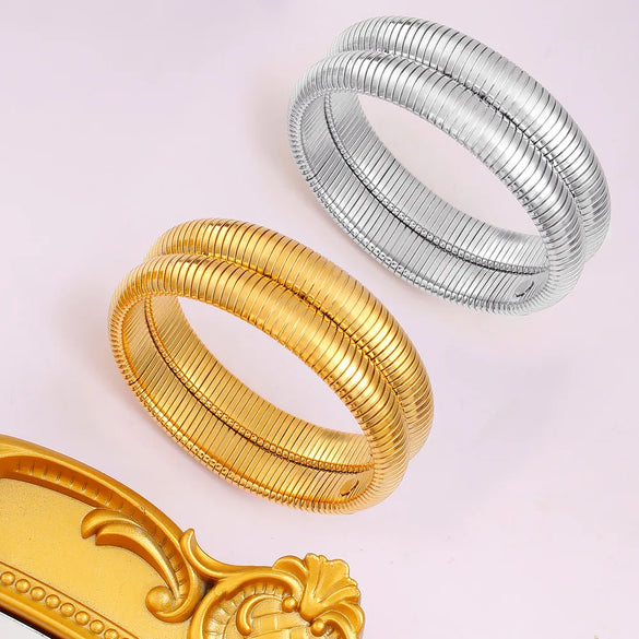 Casual Hip-Hop Oversized Circle Solid Color 304 Stainless Steel 18K Gold Plated Bangle In Bulk