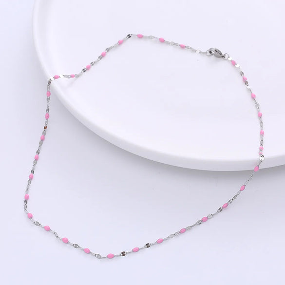 Casual Lips Stainless Steel Epoxy Chain Choker 1 Piece