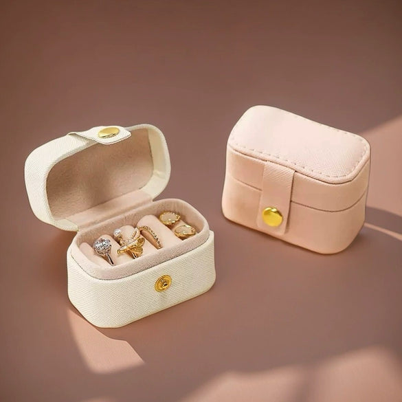 Casual Mini Ring Box Travel Portable Earring Jewelry Box Leather Solid Color Storage Box