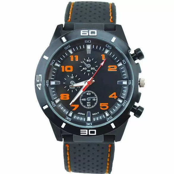 Casual Plastic Case Silicone Strap Stainless Steel Buckle Round Dial Men's Quartz Watch