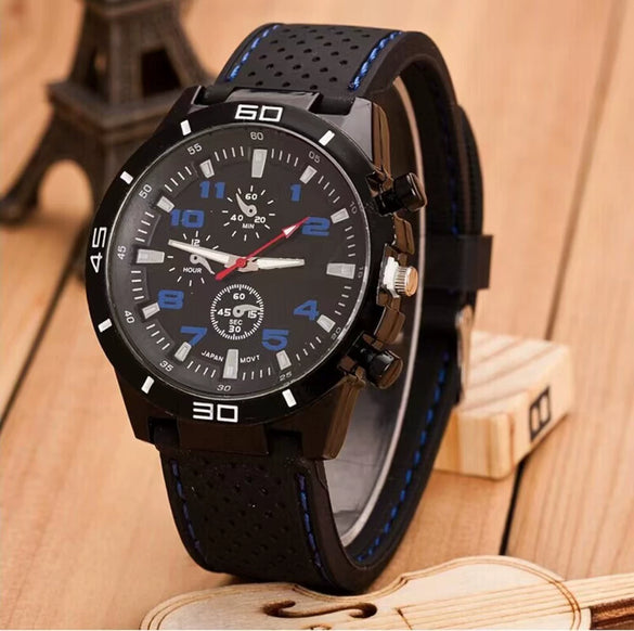 Casual Plastic Case Silicone Strap Stainless Steel Buckle Round Dial Men's Quartz Watch