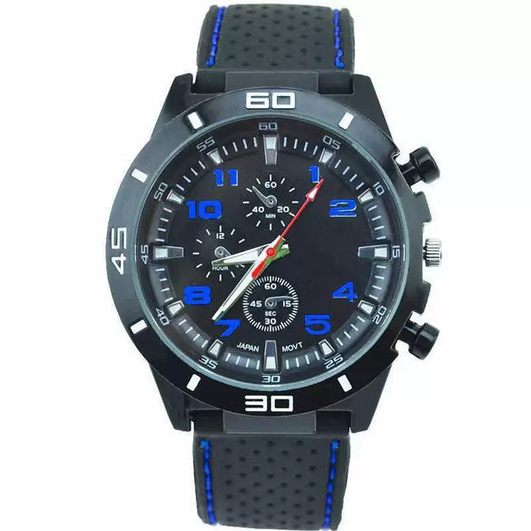 Casual Plastic Case Silicone Strap Stainless Steel Buckle Round Dial Men's Quartz Watch