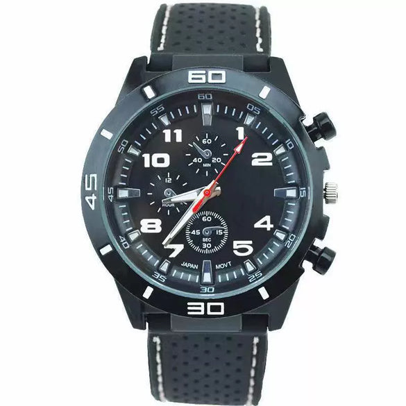 Casual Plastic Case Silicone Strap Stainless Steel Buckle Round Dial Men's Quartz Watch