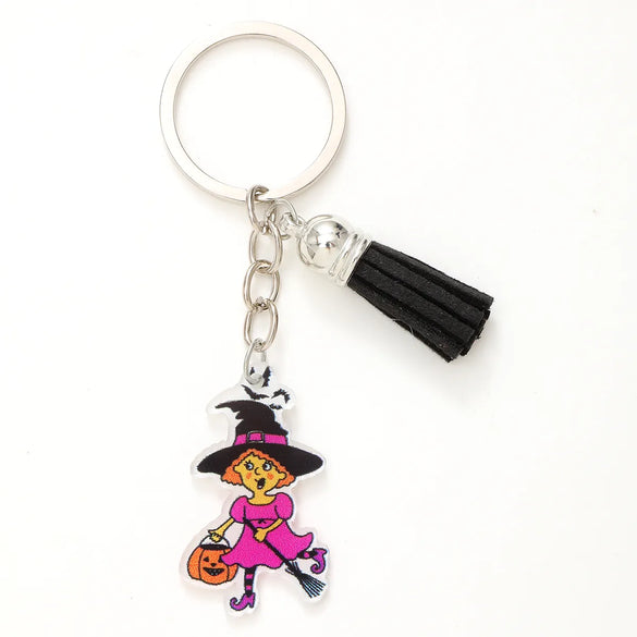 Casual Preppy Style Commute Pumpkin Witches Knot Bat Arylic Tassel Halloween Bag Pendant Keychain
