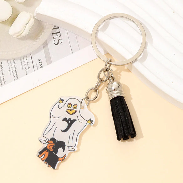 Casual Preppy Style Commute Pumpkin Witches Knot Bat Arylic Tassel Halloween Bag Pendant Keychain