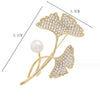 Casual Shiny Ginkgo Leaf Alloy Inlay Artificial Rhinestones Pearl Women'S Brooches