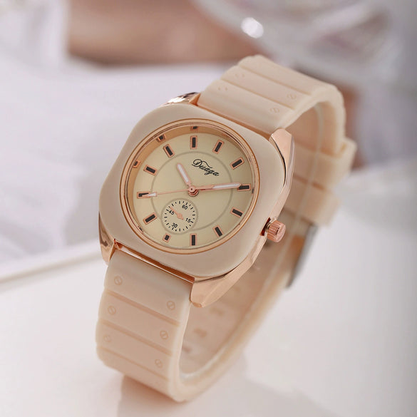 Casual Silicone Alloy Women's Round Watch With Pin Buckle And Ordinary Mirror
