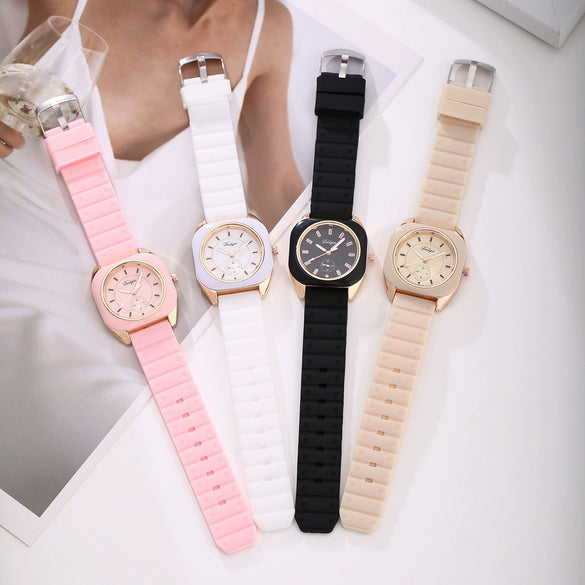 Casual Silicone Alloy Women's Round Watch With Pin Buckle And Ordinary Mirror