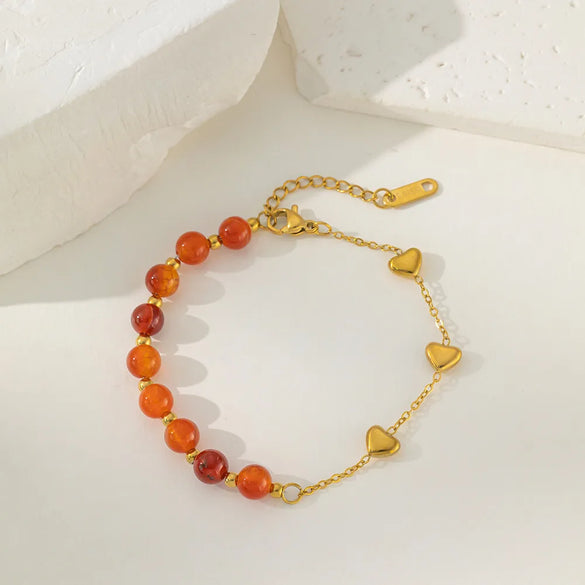 Casual Simple Style Commute Heart Shape 304 Stainless Steel Rubber Stone 18K Gold Plated Artificial Rhinestones Bracelets In Bulk