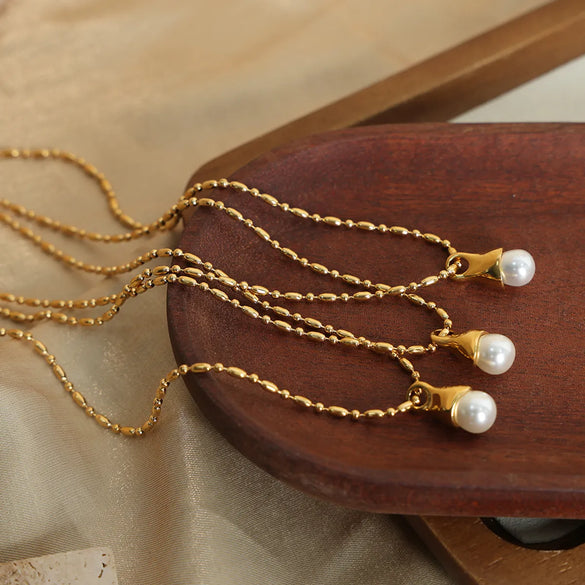 Casual Simple Style Commute Round Titanium Steel Plating Inlay Artificial Pearls 18k Gold Plated Pendant Necklace