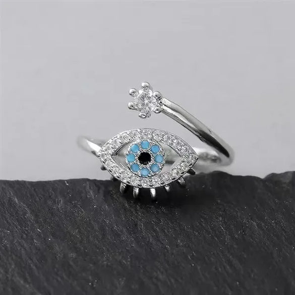 Casual Simple Style Devil'S Eye Copper Gold Plated Zircon Open Ring In Bulk