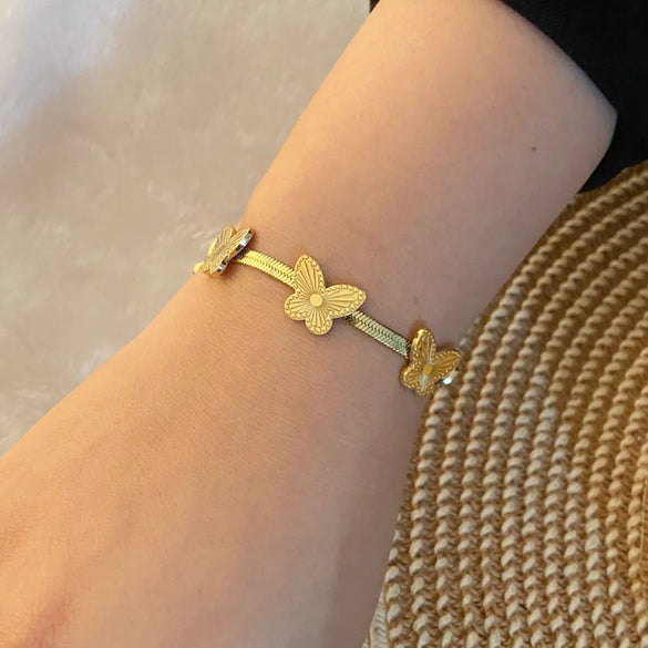 Casual Simple Style Flower Butterfly 304 Stainless Steel 18K Gold Plated Bracelets In Bulk
