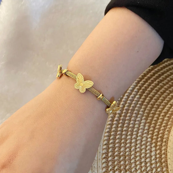 Casual Simple Style Flower Butterfly 304 Stainless Steel 18K Gold Plated Bracelets In Bulk