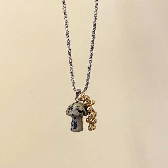 Casual Simple Style Grape Mushroom Natural Stone Titanium Steel Wholesale Pendant Necklace