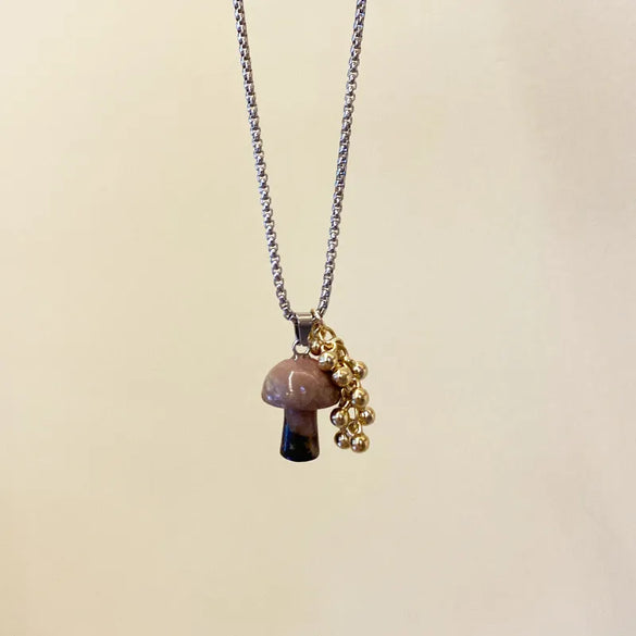 Casual Simple Style Grape Mushroom Natural Stone Titanium Steel Wholesale Pendant Necklace