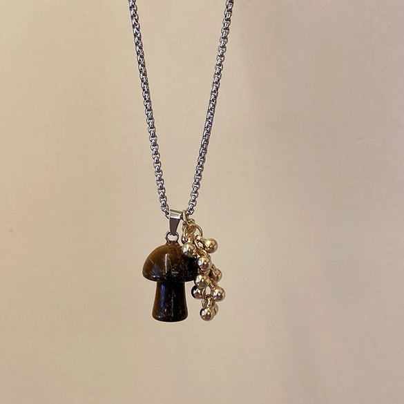 Casual Simple Style Grape Mushroom Natural Stone Titanium Steel Wholesale Pendant Necklace