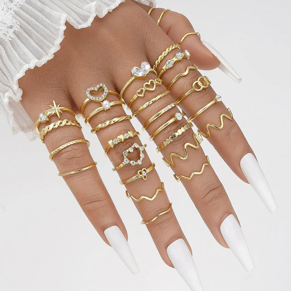 Casual Simple Style Heart Shape Flower Butterfly Alloy Inlay Pearl Zircon Women'S Open Rings Rings