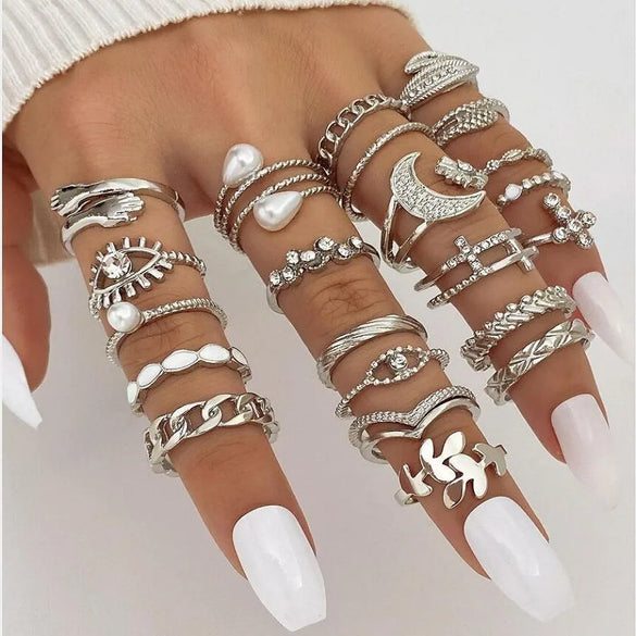 Casual Simple Style Heart Shape Flower Butterfly Alloy Inlay Pearl Zircon Women'S Open Rings Rings