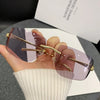 Casual Simple Style Jaguar Pc Special-Shaped Mirror Frameless Women'S Sunglasses