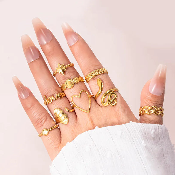 Wholesale Jewelry Casual Simple Style Leaf Heart Shape Snake 304 Stainless Steel Plating Hollow Out Open Ring