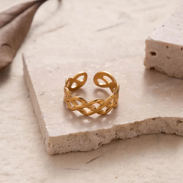 Wholesale Jewelry Casual Simple Style Leaf Heart Shape Snake 304 Stainless Steel Plating Hollow Out Open Ring