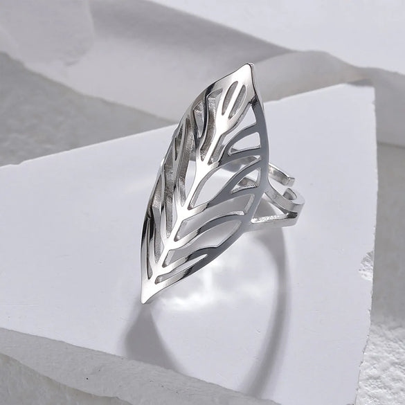 Casual Simple Style Leaves Stainless Steel Plating Hollow Out 14k Gold Plated Open Rings