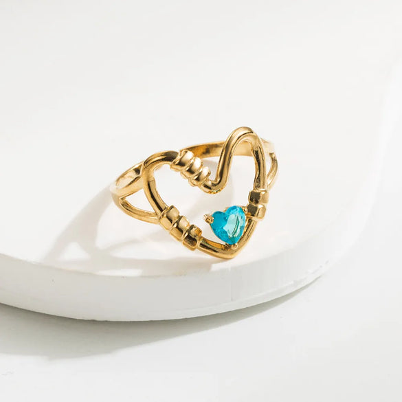 Wholesale Jewelry Casual Simple Style Round Heart Shape 304 Stainless Steel Rhinestones 14K Gold Plated Plating Inlay Open Rings