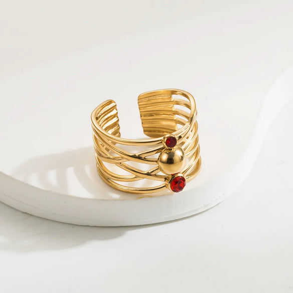 Wholesale Jewelry Casual Simple Style Round Heart Shape 304 Stainless Steel Rhinestones 14K Gold Plated Plating Inlay Open Rings