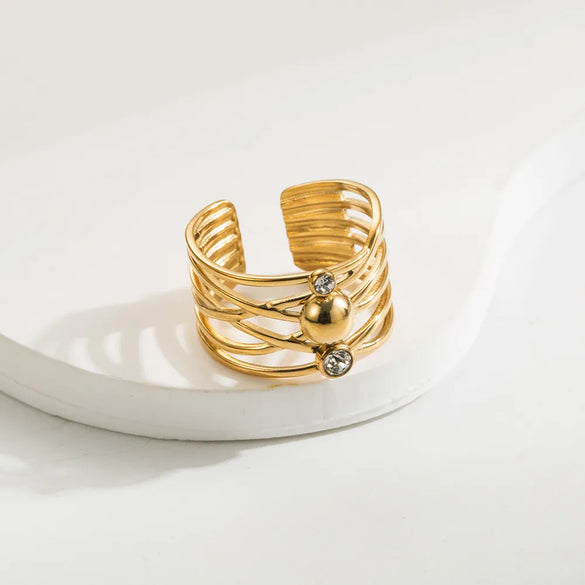 Wholesale Jewelry Casual Simple Style Round Heart Shape 304 Stainless Steel Rhinestones 14K Gold Plated Plating Inlay Open Rings