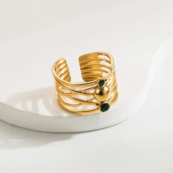 Wholesale Jewelry Casual Simple Style Round Heart Shape 304 Stainless Steel Rhinestones 14K Gold Plated Plating Inlay Open Rings