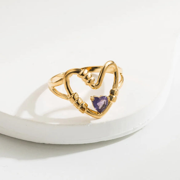 Wholesale Jewelry Casual Simple Style Round Heart Shape 304 Stainless Steel Rhinestones 14K Gold Plated Plating Inlay Open Rings