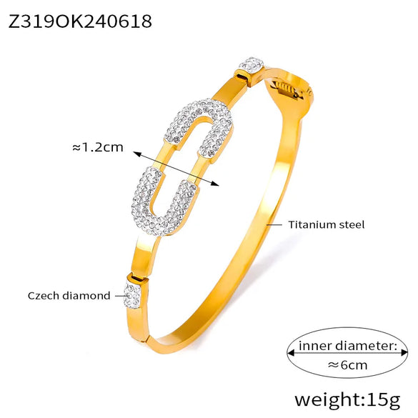 Casual Simple Style Round Lines 304 Stainless Steel 18K Gold Plated Rhinestones Bangle In Bulk