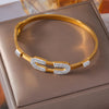 Casual Simple Style Round Lines 304 Stainless Steel 18K Gold Plated Rhinestones Bangle In Bulk