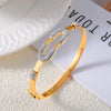 Casual Simple Style Round Lines 304 Stainless Steel 18K Gold Plated Rhinestones Bangle In Bulk