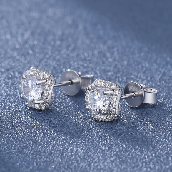 Casual Simple Style Square Sterling Silver Moissanite Zircon Ear Studs In Bulk