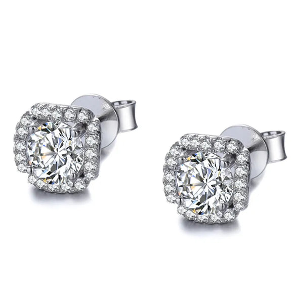 Casual Simple Style Square Sterling Silver Moissanite Zircon Ear Studs In Bulk