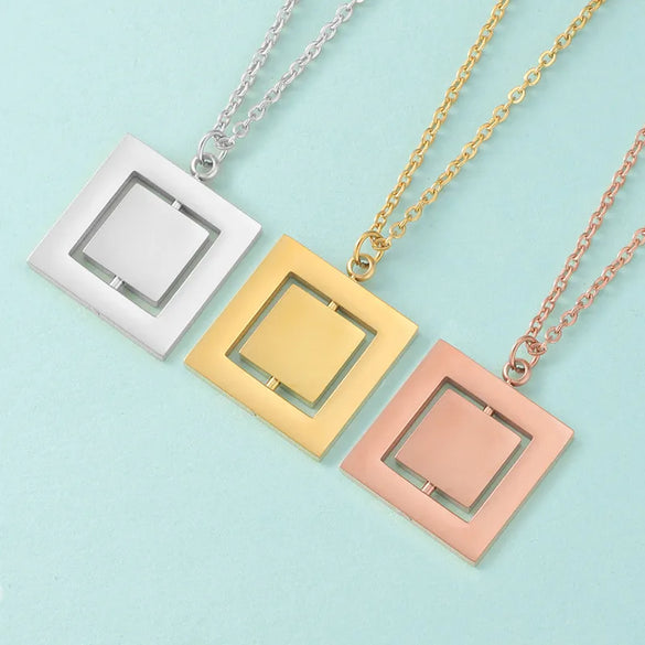 Wholesale Jewelry Casual Streetwear Geometric Customization Laser Engraving Stainless Steel 18K Gold Plated Pendant Necklace