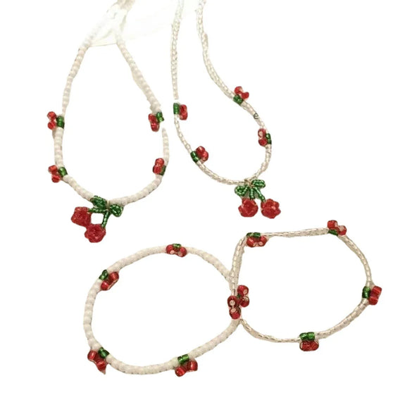 Casual Sweet Simple Style Cherry Crystal Copper Beaded Women'S Bracelets Necklace