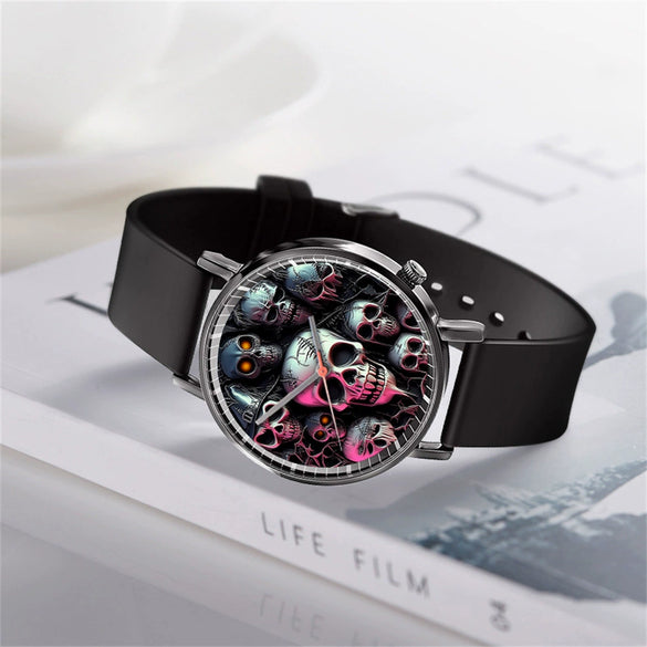 Casual Universal Quartz Watches With Alloy Case Silicone Strap And Stainless Steel Buckle For Halloween Gift