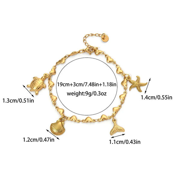 Casual Vacation Beach Tortoise Starfish Shell 304 Stainless Steel 14K Gold Plated  Bracelets In Bulk