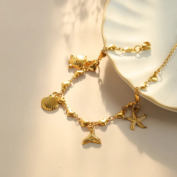 Casual Vacation Beach Tortoise Starfish Shell 304 Stainless Steel 14K Gold Plated  Bracelets In Bulk